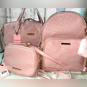 New!!Juicy couture GP pink wordplay bestseller overnighter, backpack, crossbody!